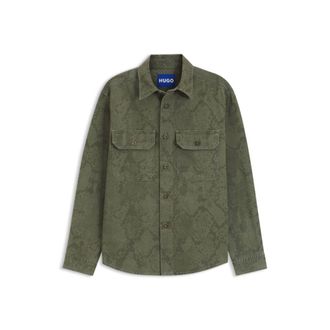HUGO BOSS Oversized-fit shirt in snake-print cotton canvas