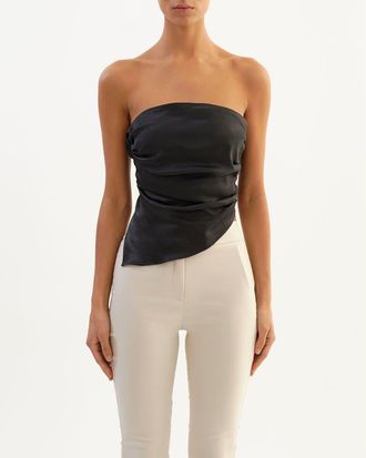 LaMarque BAILA | Asymmetric Satin Scarf Top in Black at Nordstrom, Size X-Small/small
