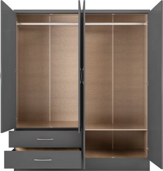 Seconique NEVADA 4 DOOR 2 DRAWER WARDROBE - 3D EFFECT GREY - SECONIQUE | TJ Hughes