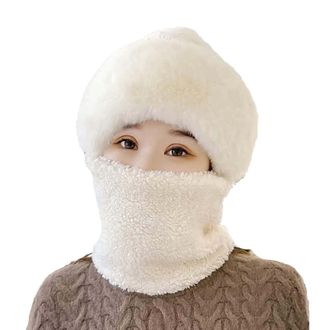 Generic Ladies Hats Winter 3 in 1 Beanie Hat for Women Winter Thermal Fleece Lined Balaclava with Detachable Scarf and Ear Flaps for Skiing, Windproof Cold We