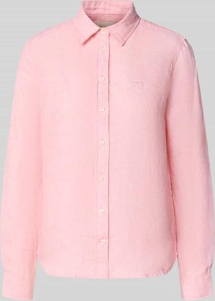 GANT Regular Fit Leinenbluse mit Label-Stitching in Hellrosa, Gr&ouml;&szlig;e 34
