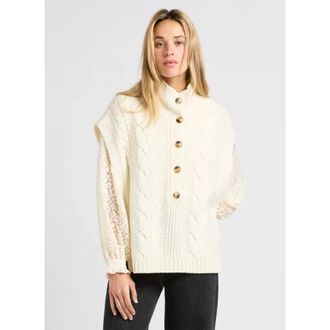 Suncoo Geribbelde Vest met Hoge Hals - Dames - Gillet - Beige - S - Wol - Kostuums