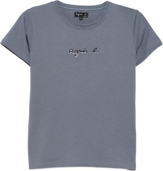 agnès b. logo-embroidered T-shirt - women - Cotton - 2 - Blue