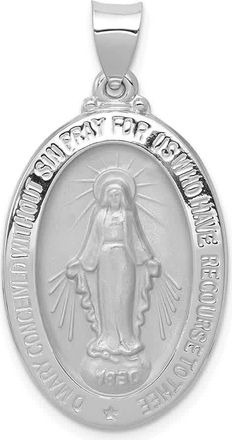 Diamond2Deal 14k White Gold Polished and Satin Hollow Miraculous Medal Oval Pendant