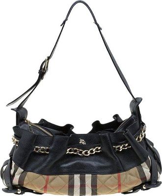 Burberry Black Quilted Classic Check Margaret Shoulder Bag Size M