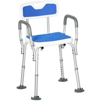 HOMCOM EVA Padded Shower Stool with Back and Arms 4 Suction Foot Pads Blue | TJ Hughes