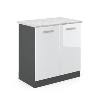 Vicco Armario Bajo Para Fregadero R-line, Blanco Alto Brillo, 80 Cm Et M&aacute;rmol