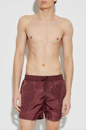 Moncler Swim Shorts With Logo Patch, Mens, Burgundy