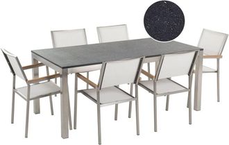 Beliani Garden Dining Set 6 Seater GROSSETO Granite Polished Black/ White