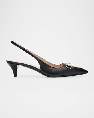 Gucci Erin Leather Horsebit Slingback Pumps