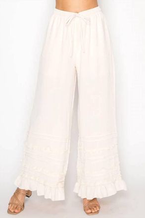 Origami Jewellery Lined Flowy Pants With Ruffle Details In Beige