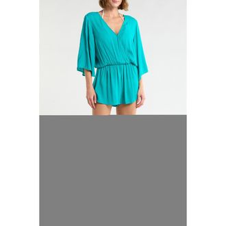 Elan Wrap Front Cover-Up Romper in Teal at Nordstrom Rack, Size X-Large