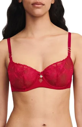 Chantelle Orchids Underwire Demi Bra in Passion Red-Me at Nordstrom, Size 36F