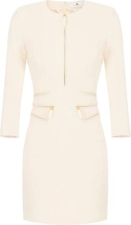 Elisabetta Franchi Jurk van dubbellaags cr&ecirc;pe met rits - Dames - Korte kleedjes - Beige - S - Leer - Kleedjes