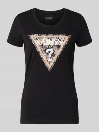 Guess Slim Fit T-Shirt mit Ziersteinbesatz in Black, Gr&ouml;&szlig;e XL