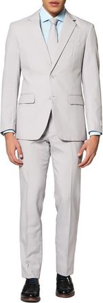 OppoSuits Groovy Grey Trim Fit 2-Piece Suit with Tie in Medium Grey at Nordstrom, Size 48