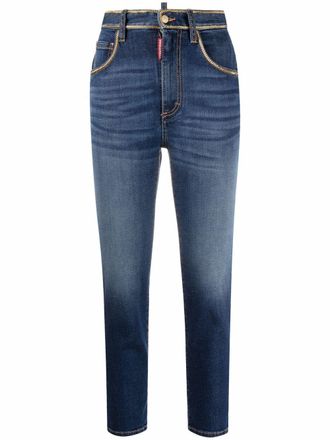 Dsquared2 high-waisted chain-trim cropped jeans - Blue