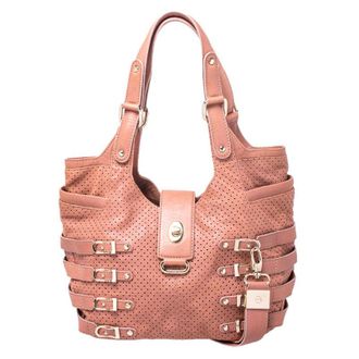 Jimmy Choo London Nude Pink Perforated Leather Bardia Buckle Shoulder Bag