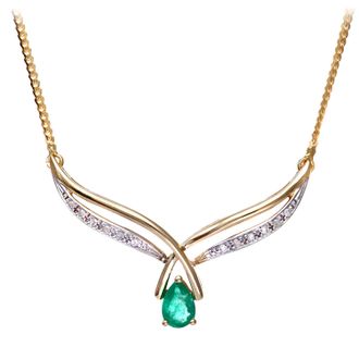 Diamant L'&eacute;ternel Womens 9ct Yellow Gold Diamond and Emerald Ladies Necklace - One Size