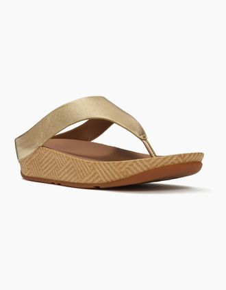 FitFlop Womens Fitflop Lulu Lux Graphic-Weave Toe-Post Leather Womens Platino Sandals - Gold - Size: 8