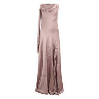 Alberta Ferretti Kleedjes, Dames, Roze, S, Satijn, Lange jurk met asymmetrische bandjes