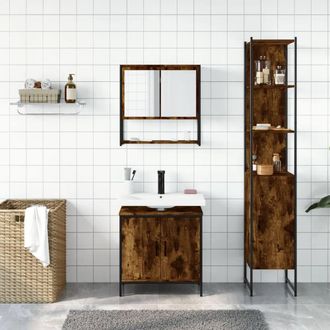 Berkfield Home Durable 3 Piece Bathroom Furniture Set Smoked Oak Engineered Wood in Brown