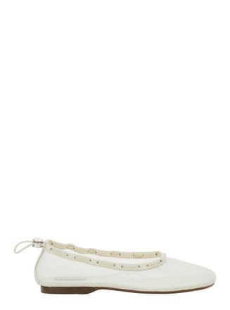 Alohas Gill White Ballerinas With Semi-Transparent Mesh Design And Adjustable Drawstring In Tech Fabric Woman