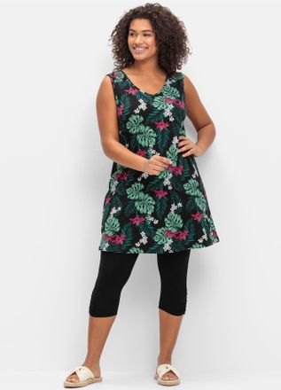 Sheego Hausanzug SHEEGO, Damen, Gr. 40, schwarz (schwarz, gemustert), 95% Viskose, 5% Elasthan, Unterteil:5% Elasthan, 95% Viskose, Homewear-Sets Hausanzug