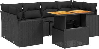 vidaXL Set De Comedor De Jard&iacute;n 7 Pzas Y Cojines Rat&aacute;n Sint&eacute;tico Negro Vidaxl