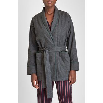 Sleepy Jones Agnelli Smoking Jacket in Charcoal Grey Flannel at Nordstrom, Size X-Small