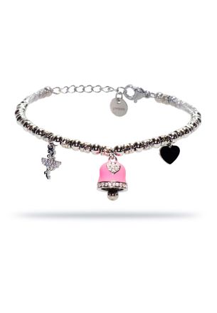 Freddy Bracciale in acciaio silver a sfere con charms rosa e strass