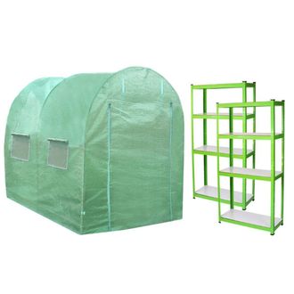 MonsterShop Polytunnel 25mm 4m x 2m with Racking in Green