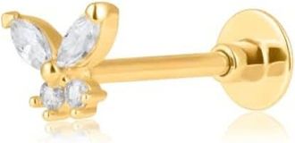 MAX + STONE Solid 14K Gold Single Comfy Flat Back Cartilage Butterfly Stud Earrings