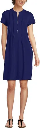 Lands End Cotton Modal Pintuck Short Sleeve Dress in Midnight Sky at Nordstrom, Size Large P