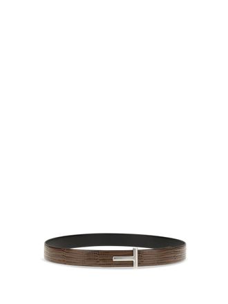 Tom Ford Mens Belt Reversible T Icon Caramel Leather Calf