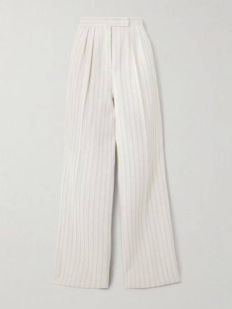 Max Mara Pantaloni A Gamba Larga In Cotone Piqu&eacute; A Righe - Bianco
