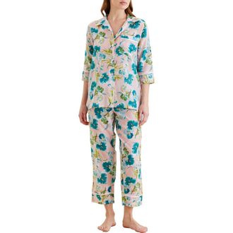 Papinelle Sleepwear Audrey Floral Cotton & Silk Crop Pajamas in Lace Pink at Nordstrom Rack, Size X-Small