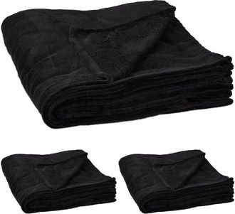 Relaxdays Relaxdays Set of 3 Extra-Large Fleece Blankets, Wash at 30°C, Sofa Throw, Soft & Cosy, 200 x 220 cm, Polyester, Black
