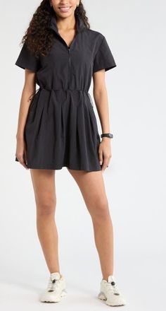 Zella Nylon Pleated Fit & Flare Dress in Black at Nordstrom, Size X-Large