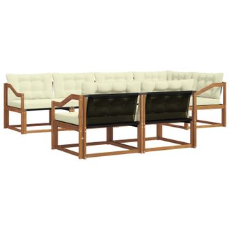 vidaXL Conjunto De Sof&aacute;s De Exterior Con Coj&iacute;n 7 Pcs Natural Y Crema Vidaxl