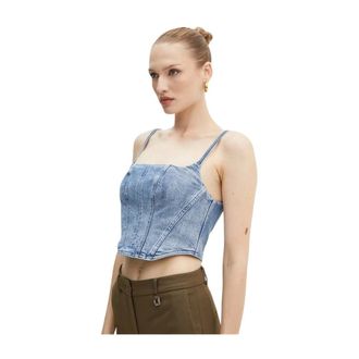 Michael Kors Tops, Dames, Blauw, M, Denim, Stretch Denim Bustier Top