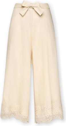 Elena Miro Geknipte linnen broek met kant - Dames - Wijde Broeken - Beige - 7XL - Linnen - Broeken