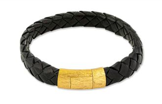 Tateossian Womens Plated Leather Graffiato Bracelet In Black Yellow Gold
