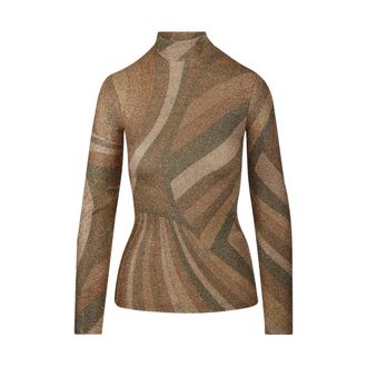 Pucci Long Sleeve T-Shirts, female, Yellow, M, Iride Print Lam&eacute; Jersey Top