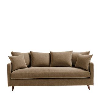 DRAWER Sof&aacute; cama de 3 plazas en tejido con patas de madera oscura - Caramelo