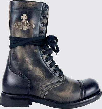 Vivienne Westwood Anfibi in pelle invecchiata con logo Orb e zip