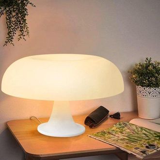 OEM L&aacute;mpara De Mesilla Blanca Para Mesita De Noche En El Dormitorio, L&aacute;mpara De Mesa Retro Con Forma De Seta Y 3 Colores De Luz, L&aacute;mpara Led