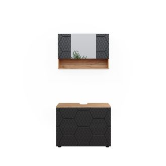 Vicco Conjunto De Muebles De Ba&ntilde;o Irma, Rayas Antracita, 2 Partes, Unidad Base 80 Cm