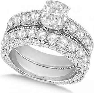 Allurez Cushion-Cut Vintage Style Diamond Bridal Set 14k White Gold (2.41ct)