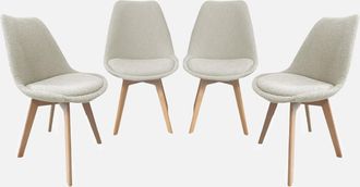 Sweeek Set 4 Sedie Scandinave Legno Di Faggio E Boucl&eacute; Strutturato